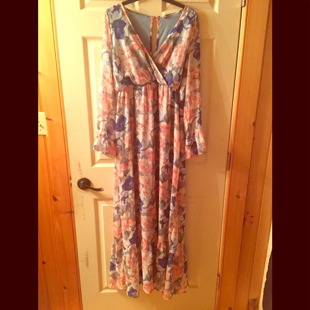 Pink Blush Maternity long floral dress